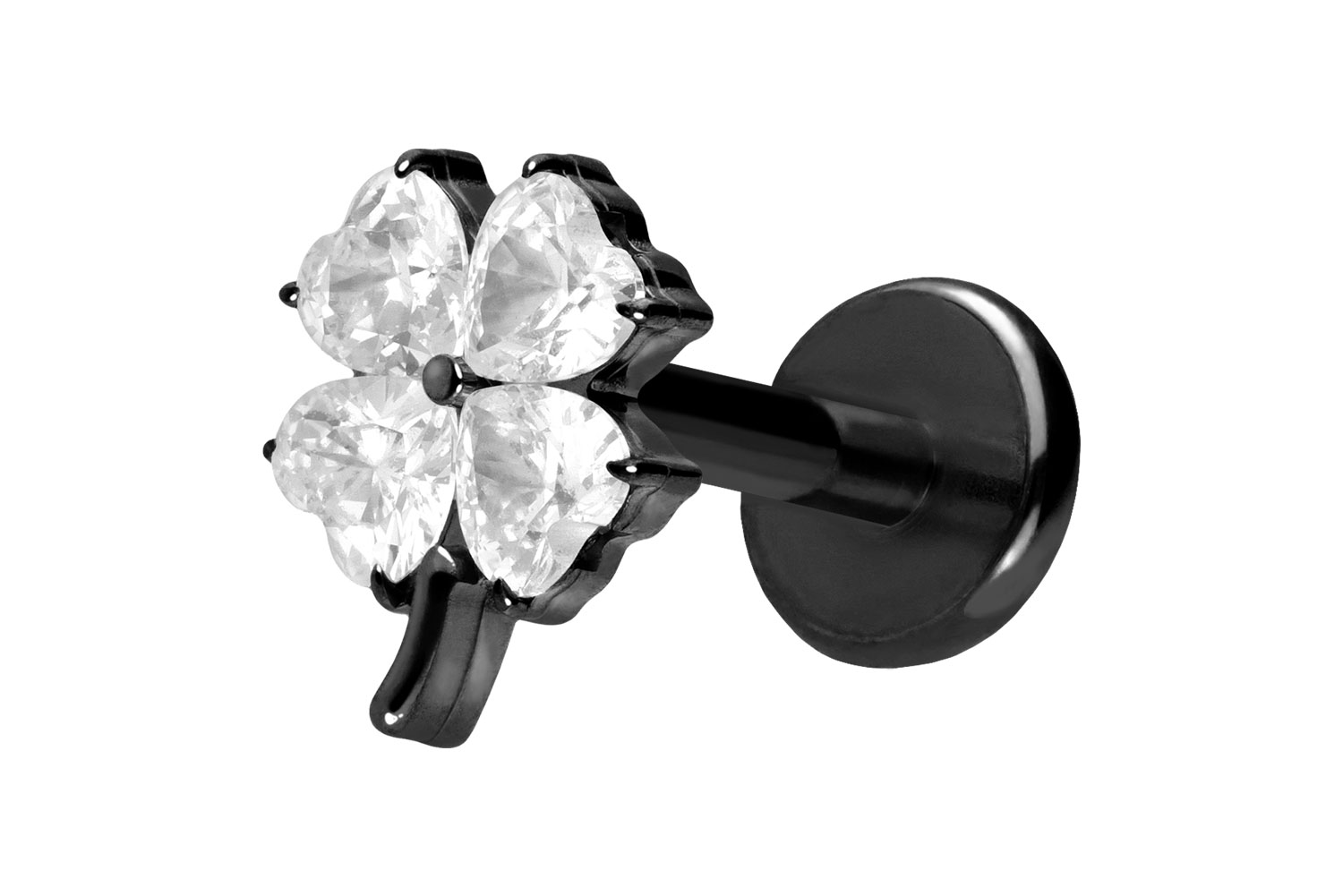 Titan Labret Piercing mit Push Fit KRISTALLKLEEBLATT